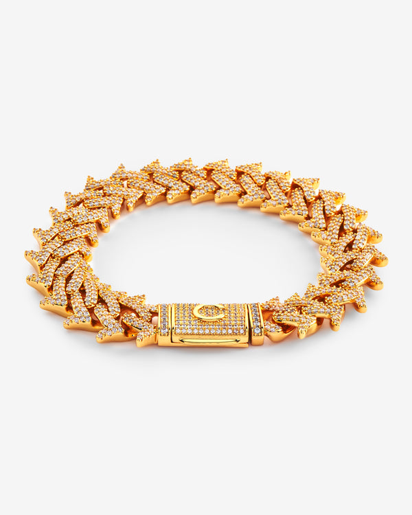 16mm Spike Prong Cuban Bracelet - Gold