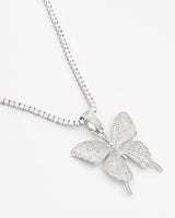 Iced Butterfly & 3mm Tennis Chain Necklace