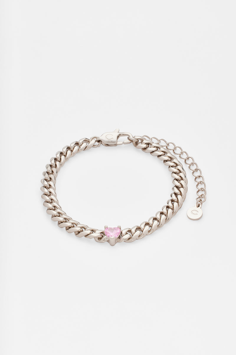 5mm Cuban Bracelet With Heart Stone