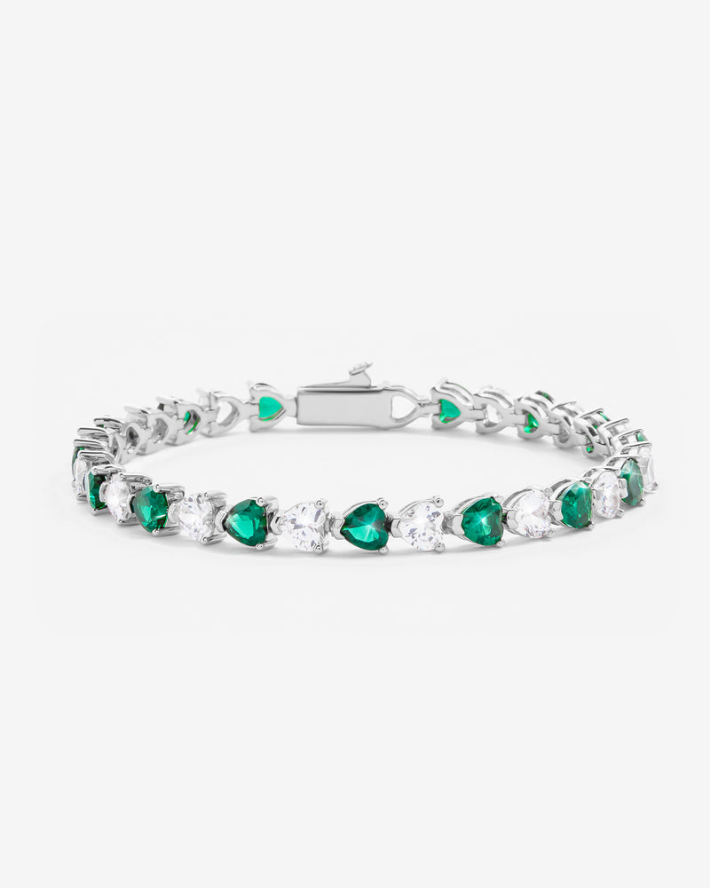 5mm White & Green Heart Tennis Link Bracelet