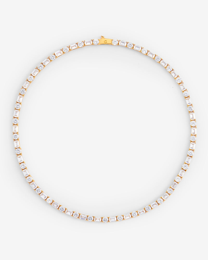 5mm Round & Rectangular Tennis Chain - Gold