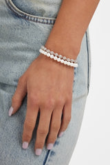 6mm Pearl Bracelet + 5mm Iced Ball Bracelet Bundle