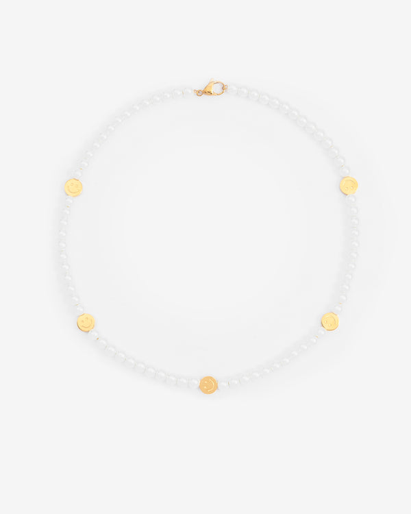 6mm Pearl & Face Motif Necklace - Gold