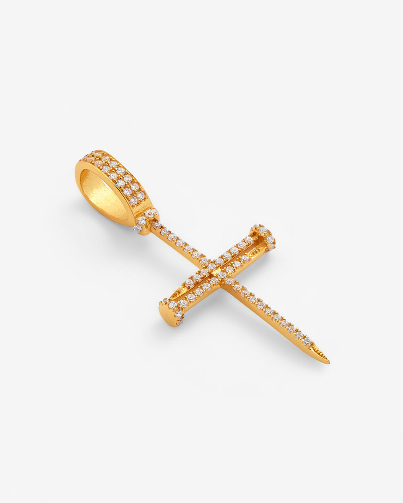 Iced Nail Cross Pendant - Gold