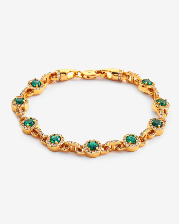 9mm Green Centre Stone Link Bracelet - Gold