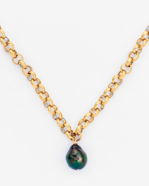 Black Pearl Chain Necklace - Gold