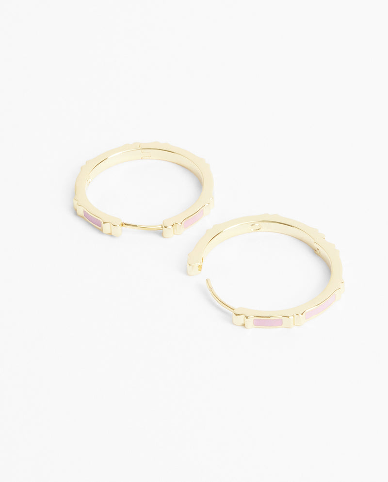 Baby Pink Enamel Hoop Earrings - Gold