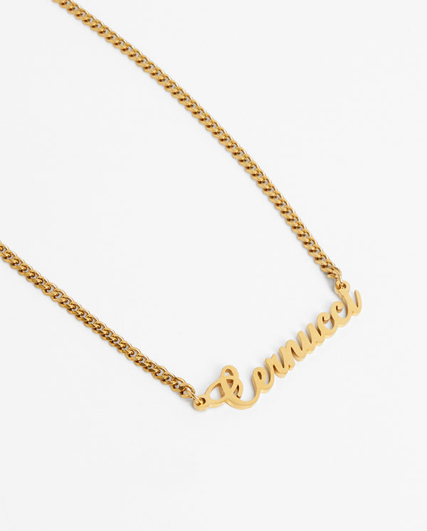 Cernucci Cursive Font Necklace - Gold