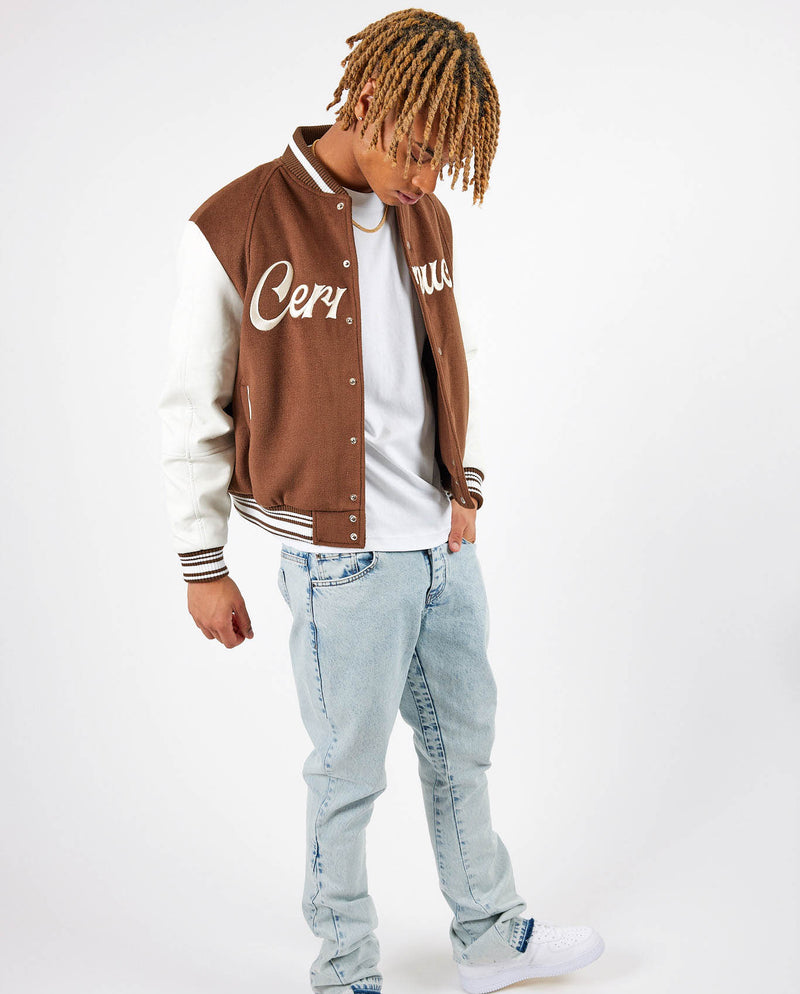 Cernucci Varsity Bomber Jacket - Chocolate