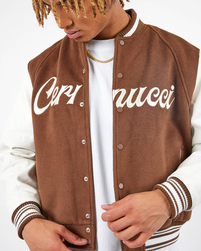 Cernucci Varsity Bomber Jacket - Chocolate