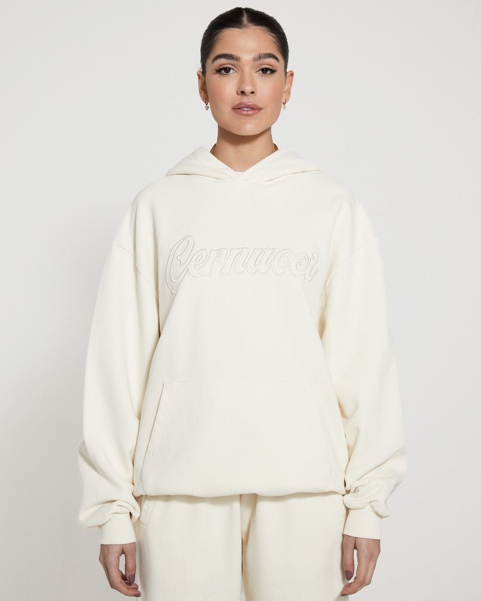 Cernucci Embroidered Hoodie - Ecru