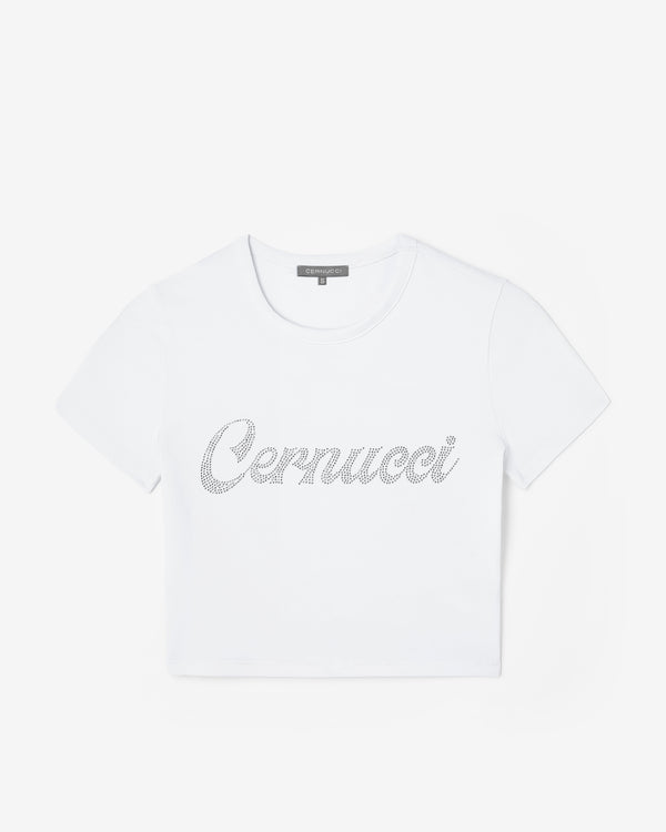 Cernucci Rhinestone Cropped T-Shirt - White