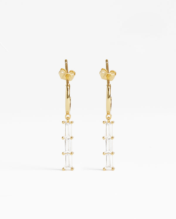 Clear Stone Baguette Drop Earrings - Gold