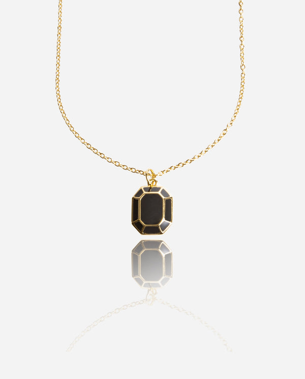 Emerald Cut Charm Necklace - Black