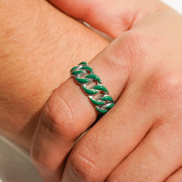 Enamel Cuban Ring - Dark Green