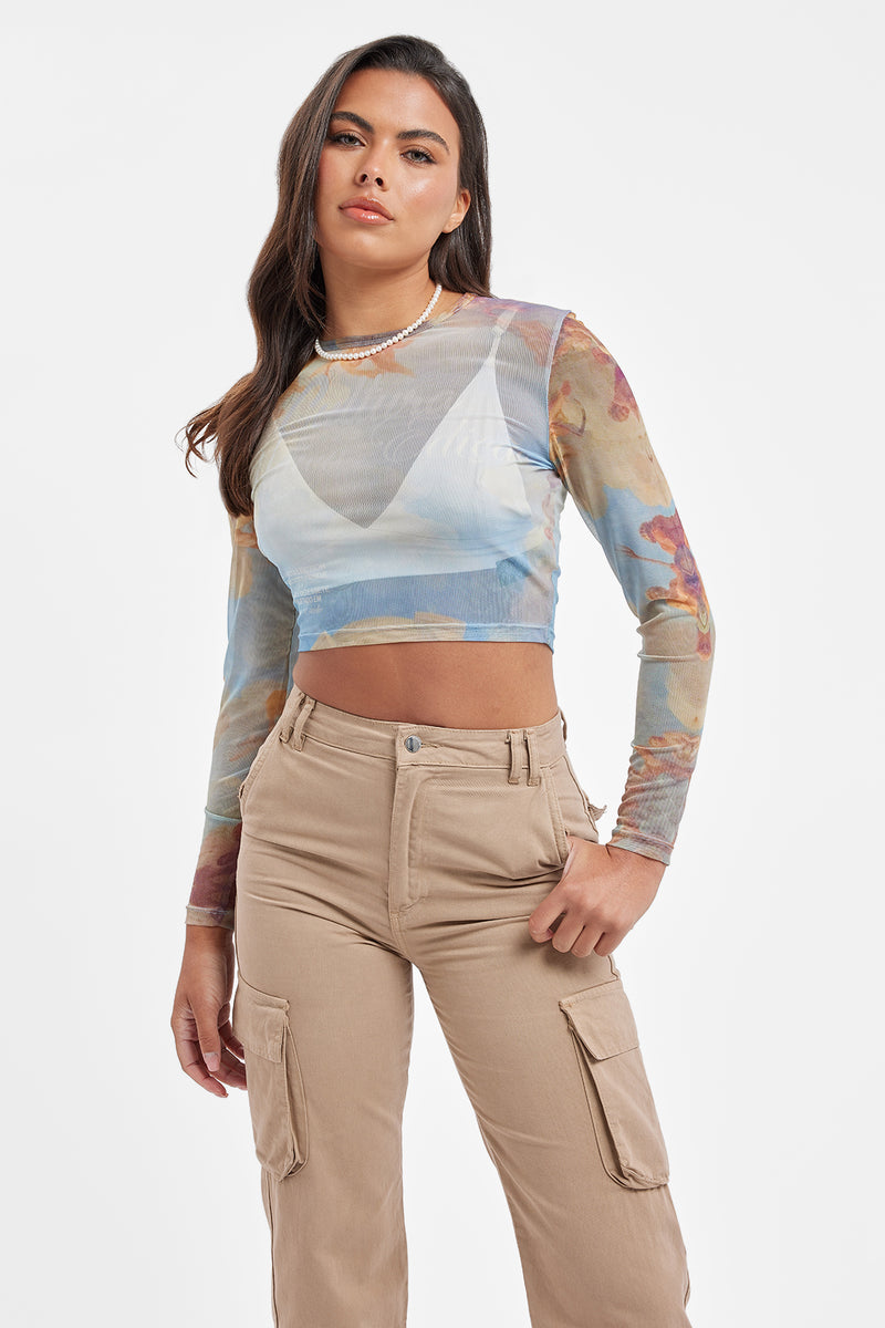 Mesh Printed Long Sleeve Top - Multi