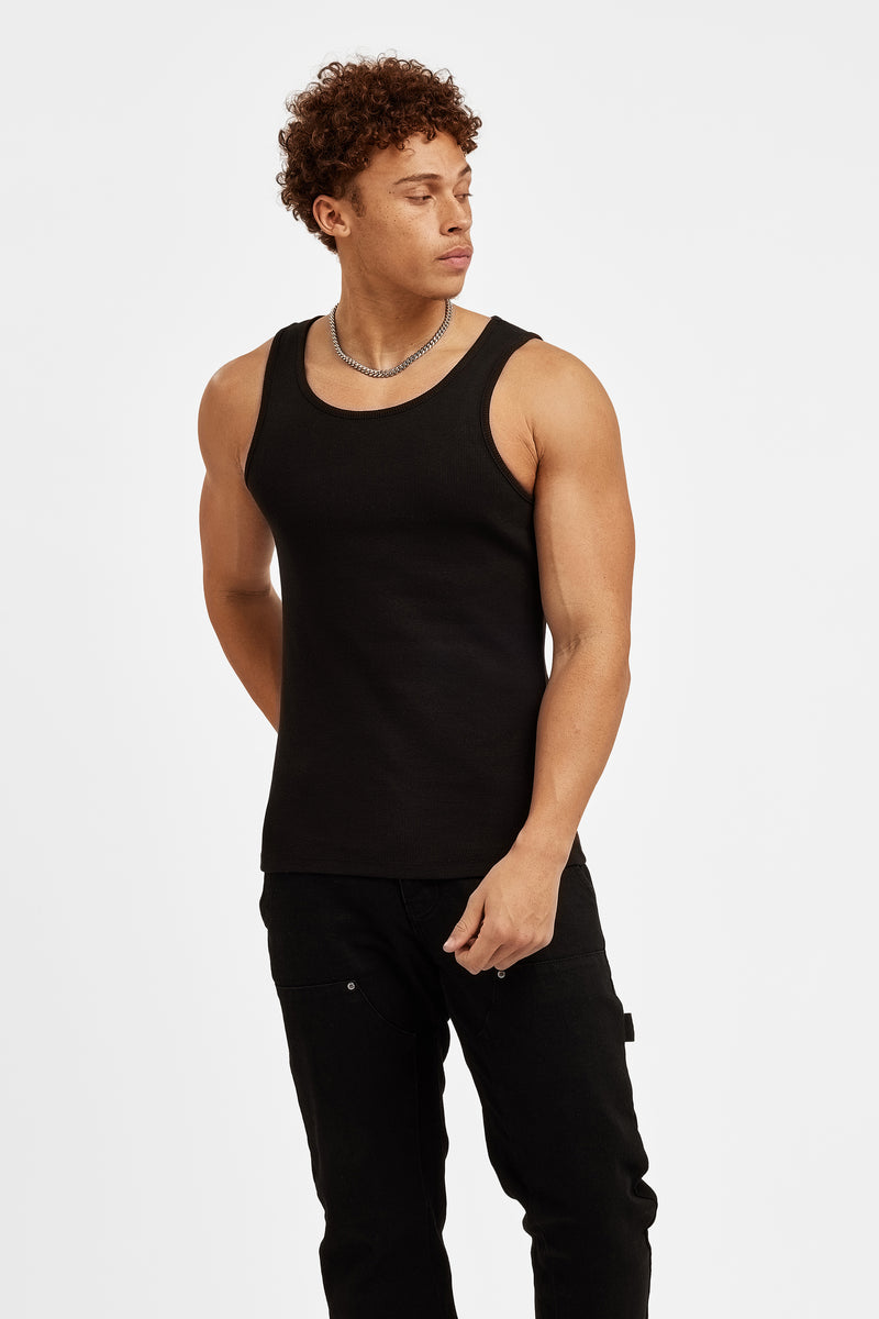 Cernucci Muscle Fit Ribbed Vest - Black