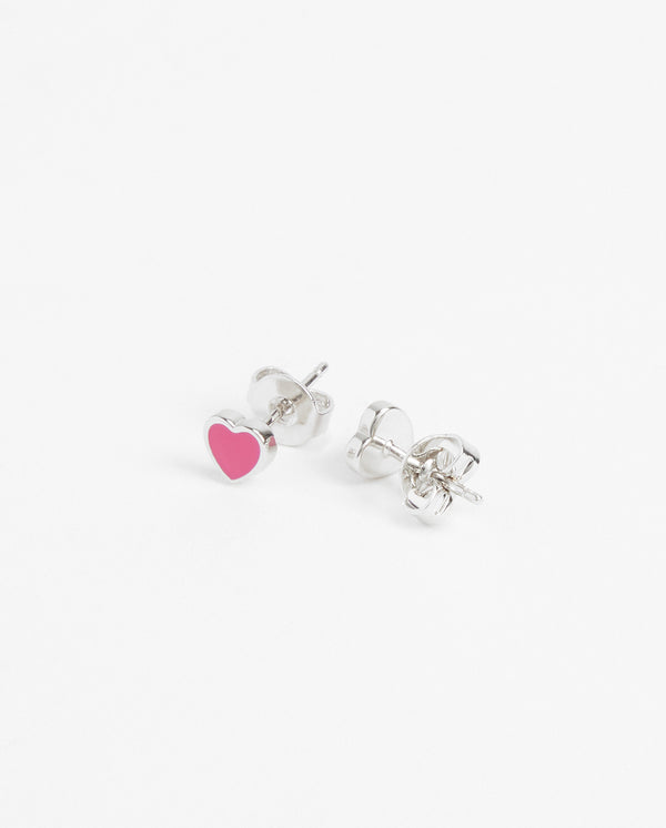 Hot Pink Heart Enamel Stud Earrings