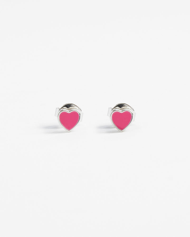 Hot Pink Heart Enamel Stud Earrings