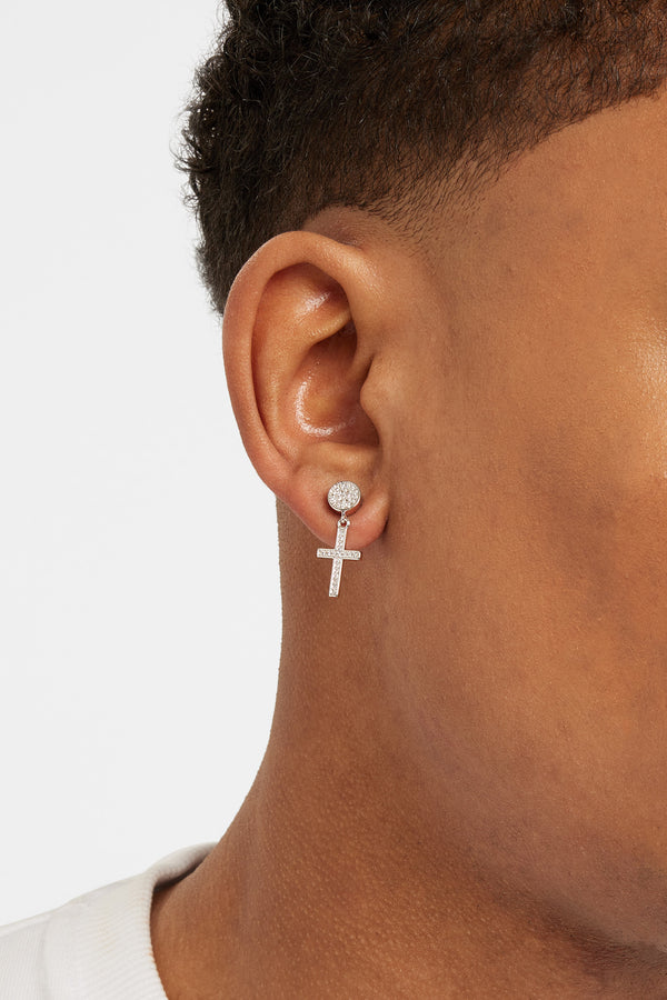 Iced Cross Drop Stud Earrings