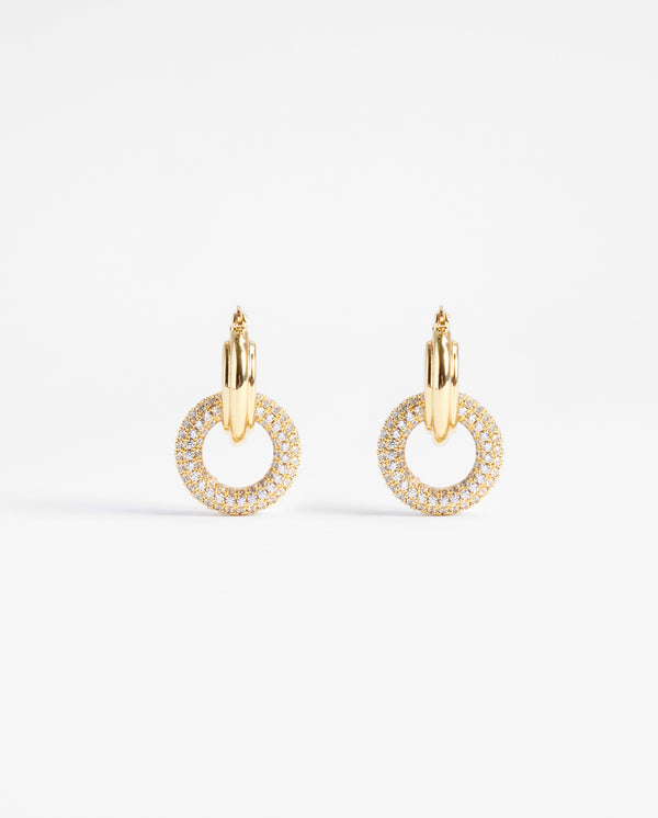 Iced Pave Double Hoop Earrings - Gold