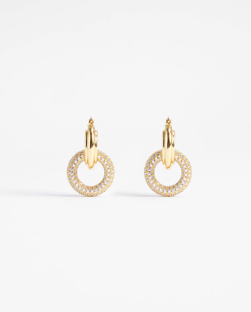 Iced Pave Double Hoop Earrings - Gold