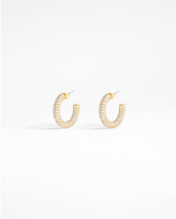 Iced Pave Hoop Earrings - Gold