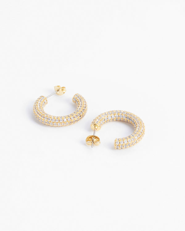 Iced Pave Hoop Earrings - Gold