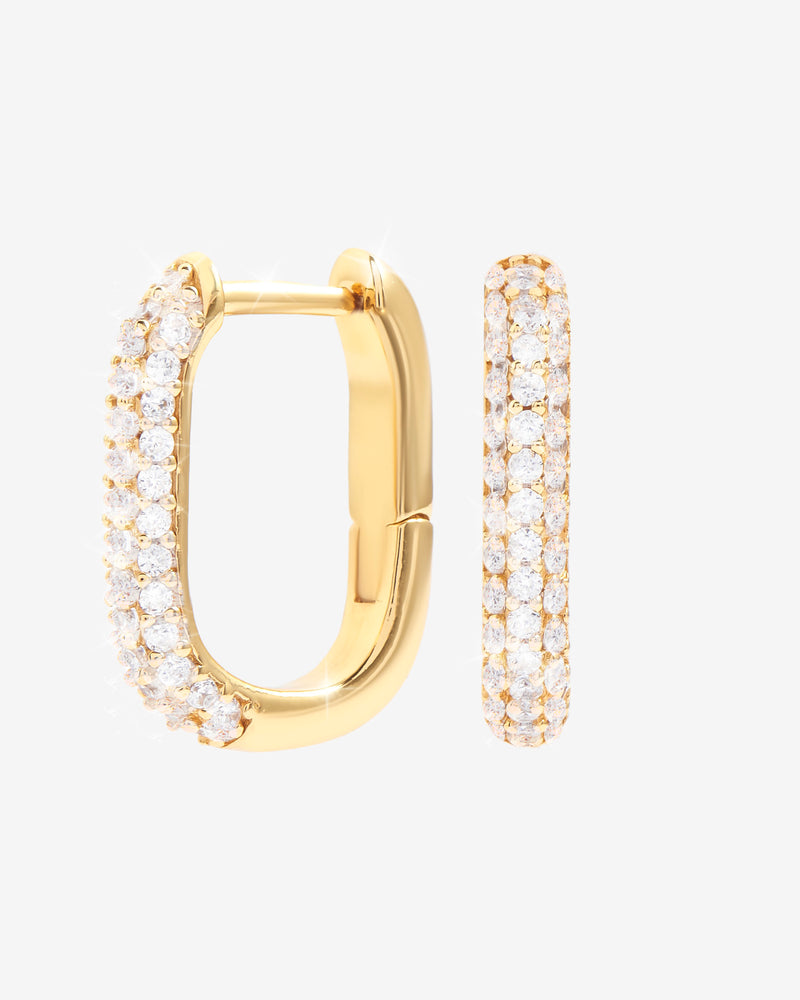 Iced Rectangular Hoop Earrings - Gold