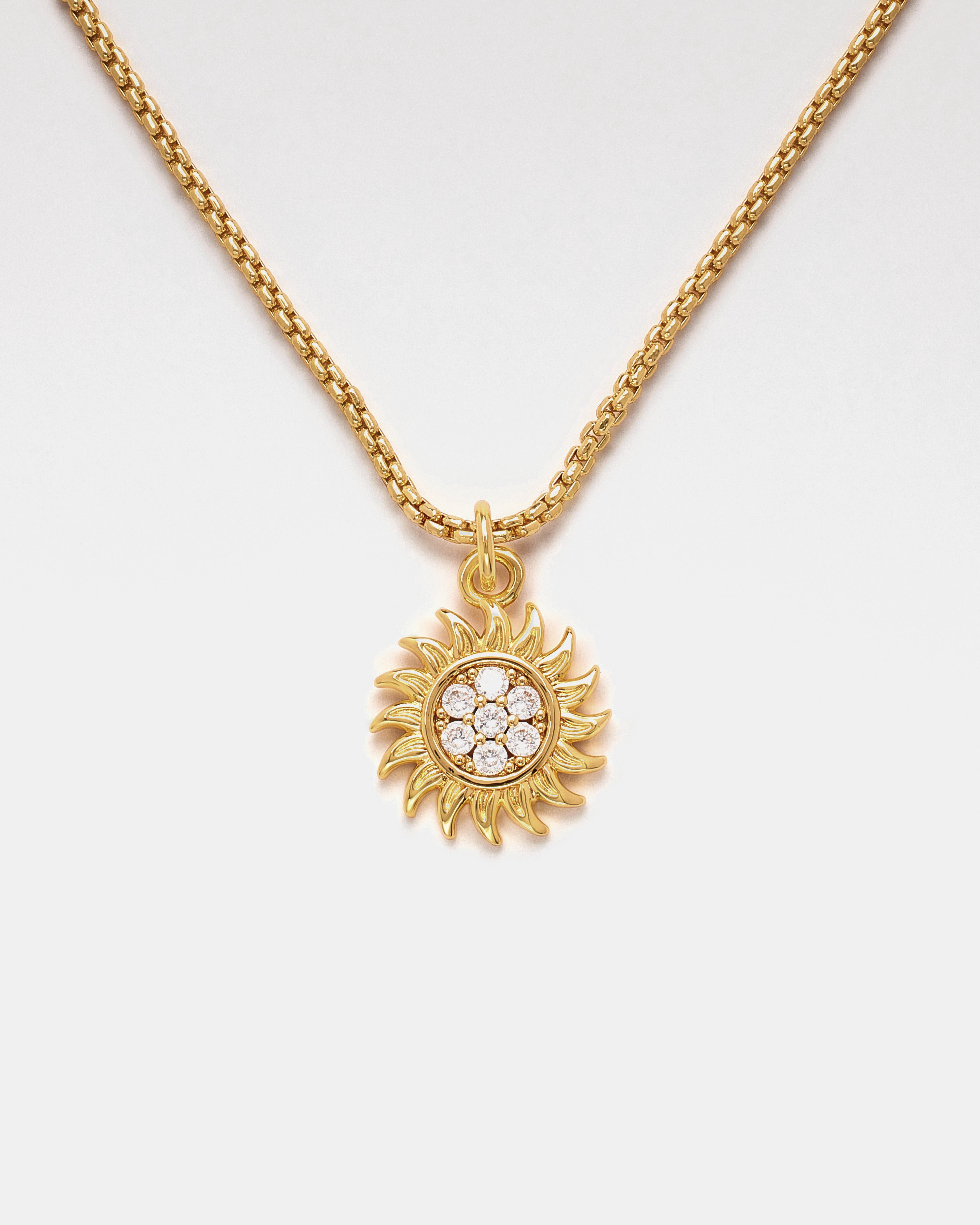 Iced Sunburst Box Chain Necklace - Gold – Cernucci