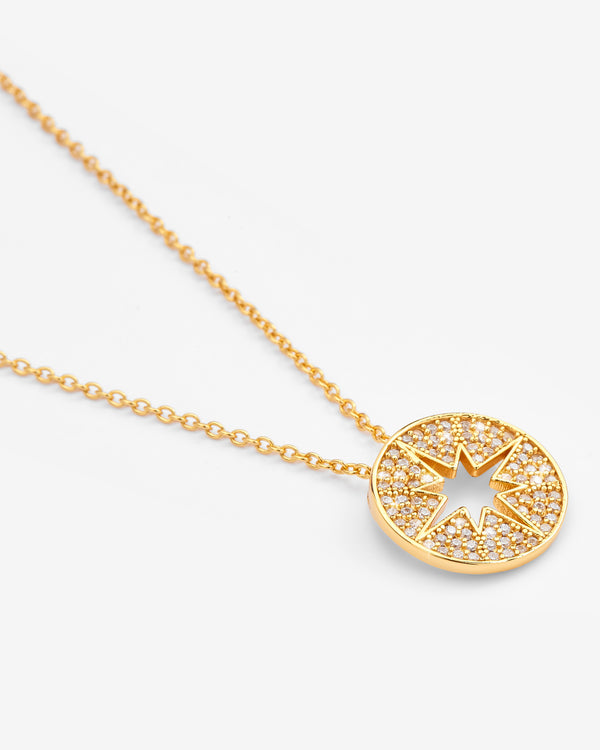 Iced Starburst Coin Necklace - Gold