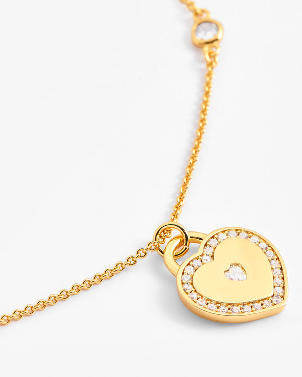 Iced Stone Heart Bezel Necklace - Gold