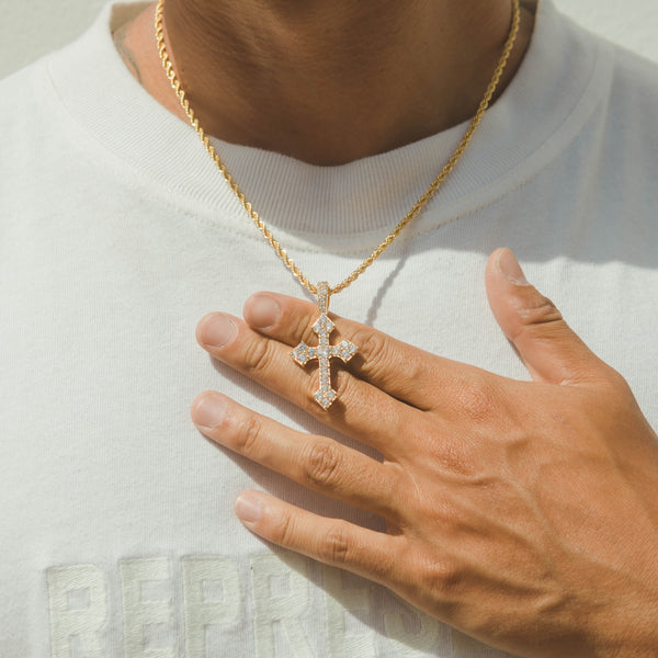 Iced Celtic Cross Pendant - Gold