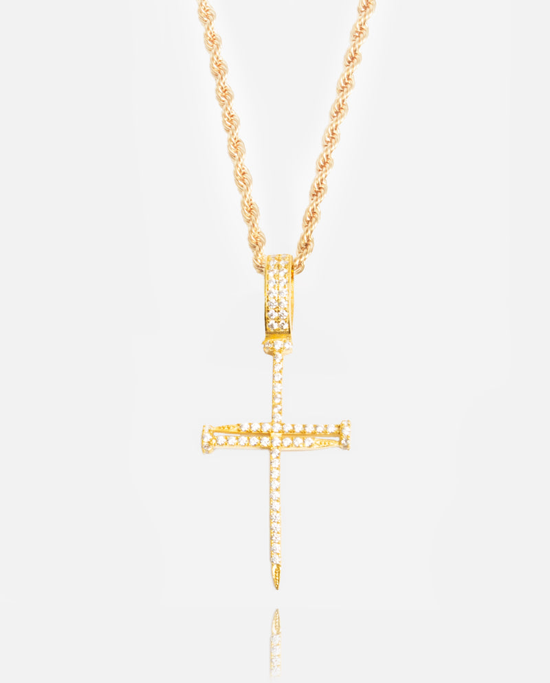 Iced Nail Cross Pendant - Gold