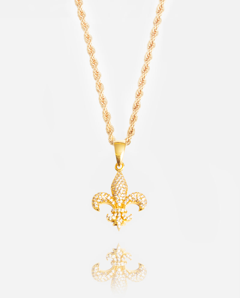 Iced Fleur-de-lis Pendant - Gold