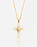 Iced Skull Cross Pendant - Gold