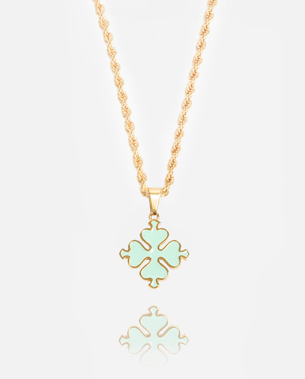 Pale Green Clover Pendant - Gold