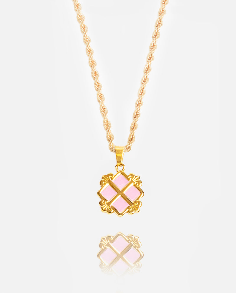 Pale Pink Royal Cross Pendant - Gold