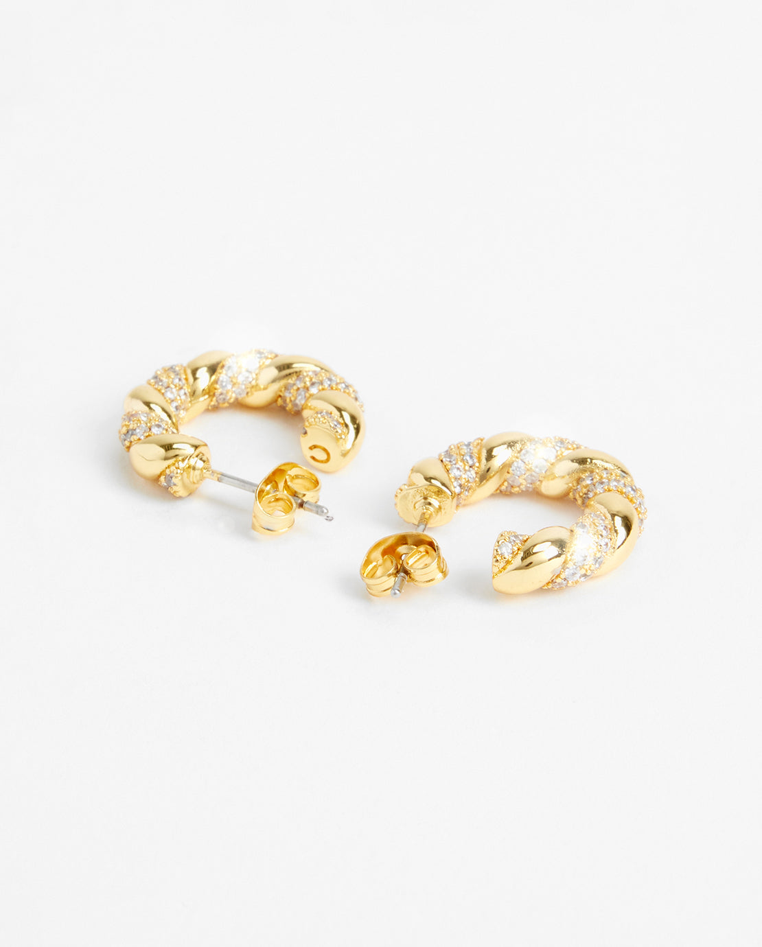 Polished And Iced Twist Hoop Earrings - Gold – Cernucci