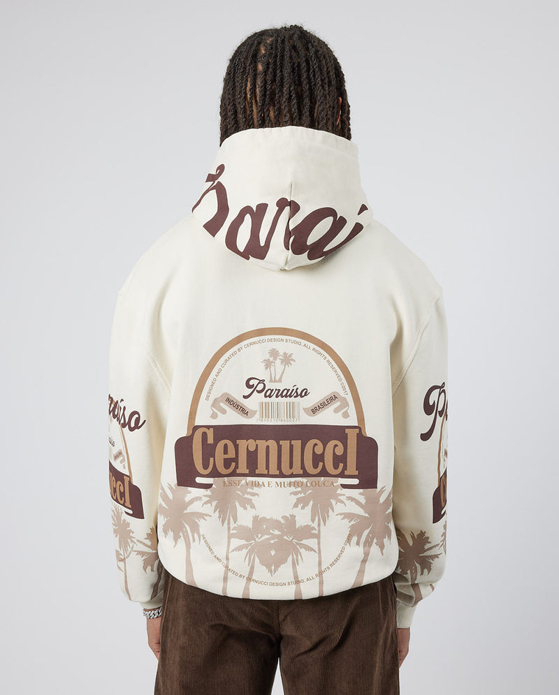 Cernucci Paradise Palm Print Hoodie - Ecru