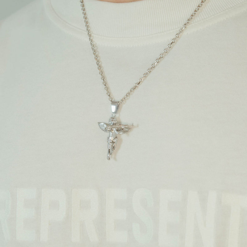 Angel Gun Pendant - White Gold - Cernucci