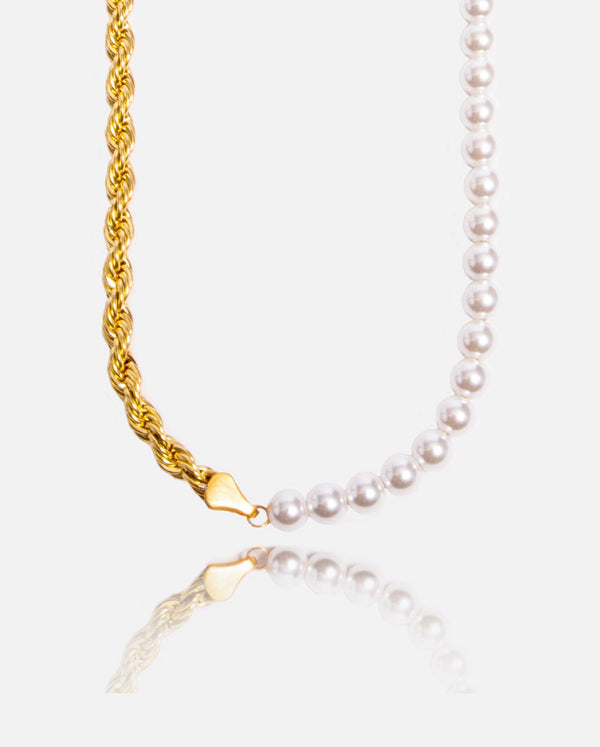 Half Pearl & Rope Necklace - Gold - Cernucci