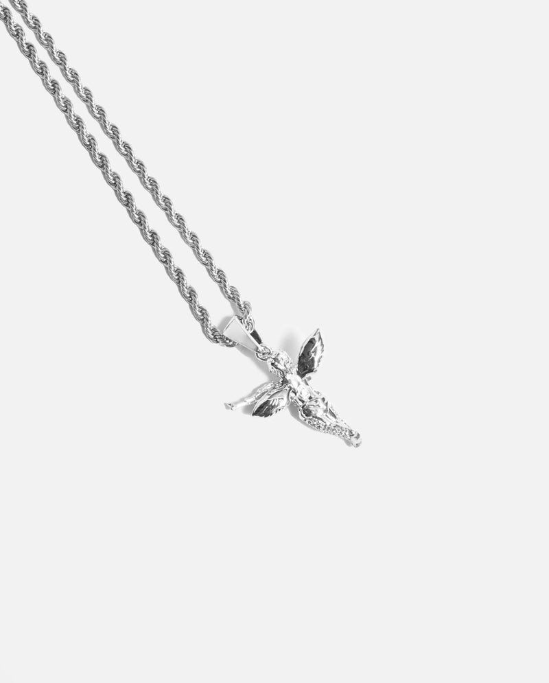 Iced Angel Gun Pendant - White Gold - Cernucci