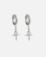 Iced Ankh Earrings - Silver - Cernucci