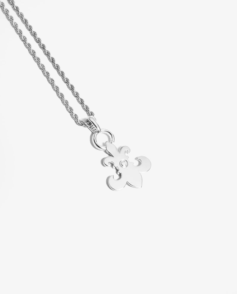 Iced Fleur Pendant - White Gold - Cernucci