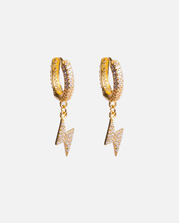 Iced Lightning Bolt Earrings - Gold - Cernucci