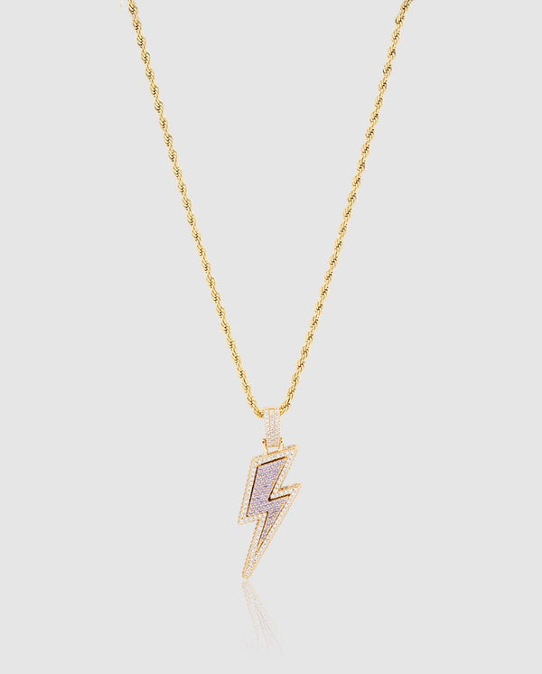 Iced Lightning Bolt Pendant - Gold - Cernucci