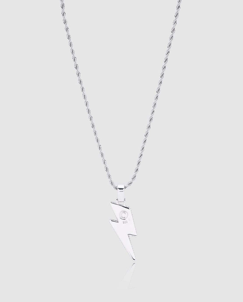 Iced Lightning Bolt Pendant - White Gold - Cernucci