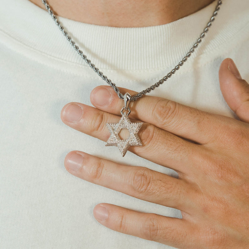 Iced Star Of David Pendant - White Gold - Cernucci