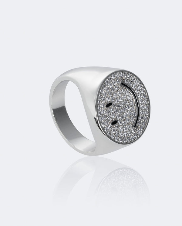 JM10 Iced Smiley Ring - White Gold - Cernucci